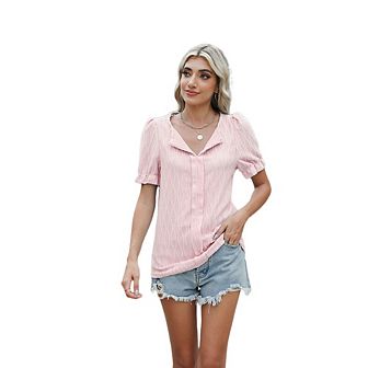 Women V Neck Casual Puff Sleeve Loose Blouse Dressy Spring Summer Clothes Outfits