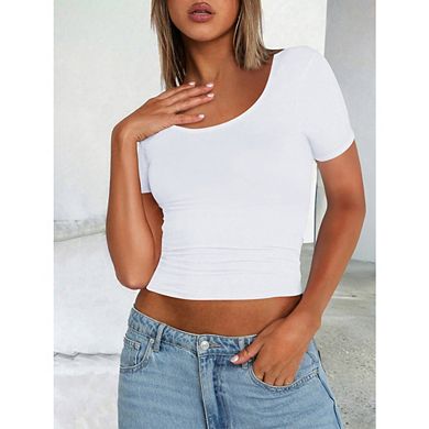 Womens T Shirts Short Sleeve Scoop Neck Basic Going Out Tops Slim Fit Tee Smoke Cloud Pro Collection