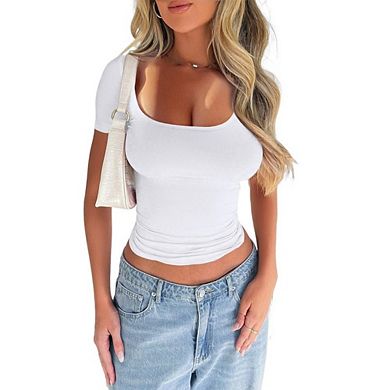 Womens T Shirts Short Sleeve Scoop Neck Basic Going Out Tops Slim Fit Tee Smoke Cloud Pro Collection
