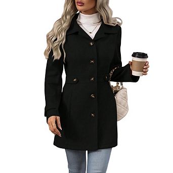 Women's Winter Classic Outwear Overcoat with Pockets Single Breasted Pea Coat
