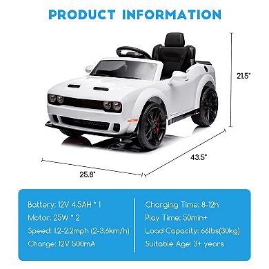 Licensed Dodge Challenger Kids Electric Car 12V Ride On Car