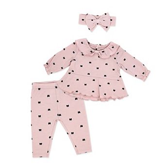 Baby Girls Tiny Bows 3 pc Top, Leggings, and Headband Set