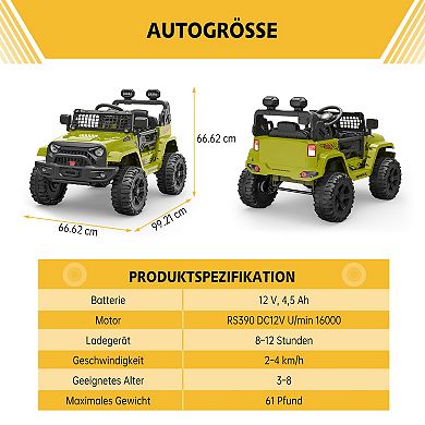 12V Kids Ride On Truck, Battery Powered Electric Vehicle with Remote Control