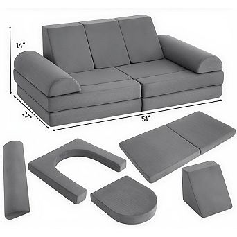 Garvee 10 pc Kids Play Couch Set-Soft Suede Modular Fort Builder Sofa