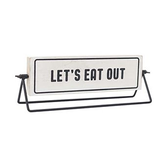 Parisloft Let's Eat Out / Stay Home Rotating Tabletop Sign, Farmhouse Rustic Decor, White and Black