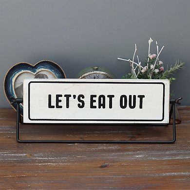 Parisloft Let's Eat Out / Stay Home Rotating Tabletop Sign, Farmhouse Rustic Decor, White and Black