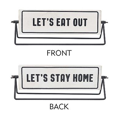 Parisloft Let's Eat Out / Stay Home Rotating Tabletop Sign, Farmhouse Rustic Decor, White and Black
