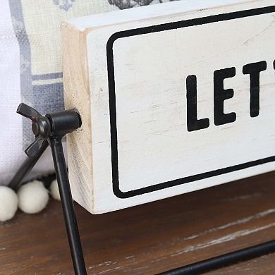 Parisloft Let's Eat Out / Stay Home Rotating Tabletop Sign, Farmhouse Rustic Decor, White and Black