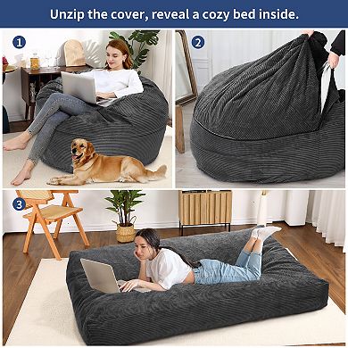 Garvee Convertible Bean Bag Sofa Mattress Dual-Use Fold Out Bed with Removable Washable Cover