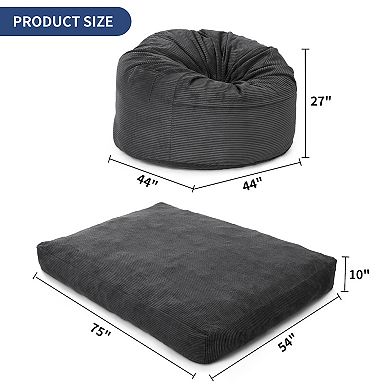 Garvee Convertible Bean Bag Sofa Mattress Dual-Use Fold Out Bed with Removable Washable Cover