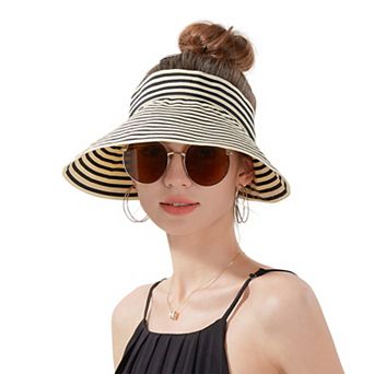 Striped Wide Brim Sun Visor Hat Lightweight Foldable Design for Outdoor Travel Beach Hiking