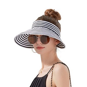 Striped Wide Brim Sun Visor Hat Lightweight Foldable Design for Outdoor Travel Beach Hiking