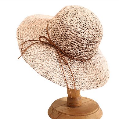 Woven Floppy Sun Hat with Rounded Crown and Decorative Bow Detail