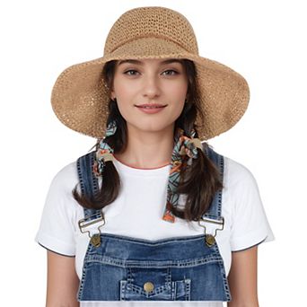 Woven Floppy Sun Hat with Rounded Crown and Decorative Bow Detail