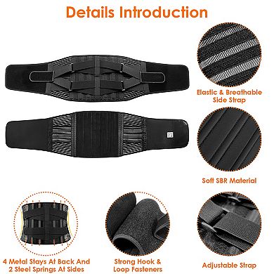 Breathable Back Support Brace Adjustable Lumbar Belt with Springs & Stays for Pain Relief