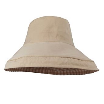 Women's Reversible Checkered Bucket Hat with Chin Strap
