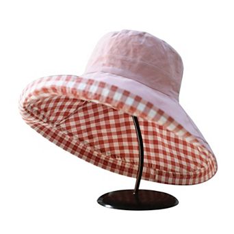 Women's Reversible Checkered Bucket Hat with Chin Strap