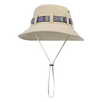 Wide Brim Bucket Hat with Colorful Ribbon Trim Breathable Mesh Lining and Adjustable Chin Strap