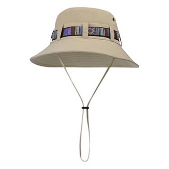 Wide Brim Bucket Hat with Colorful Ribbon Trim Breathable Mesh Lining and Adjustable Chin Strap