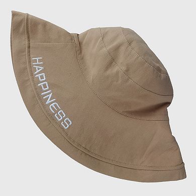 Women's "HAPPINESS" Embroidered Wide - Brim Bucket Hat