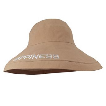 Women's "HAPPINESS" Embroidered Wide - Brim Bucket Hat