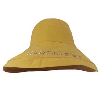 Women's "HAPPINESS" Embroidered Wide - Brim Bucket Hat