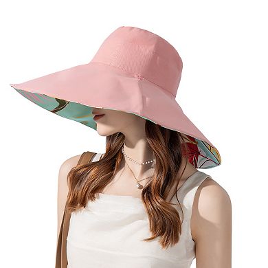 Wide Brim Floppy Sun Hat with Colorful Printed Underside UV Protection Lightweight Foldable Design