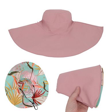 Wide Brim Floppy Sun Hat with Colorful Printed Underside UV Protection Lightweight Foldable Design