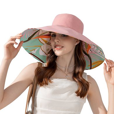 Wide Brim Floppy Sun Hat with Colorful Printed Underside UV Protection Lightweight Foldable Design