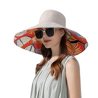 Wide Brim Floppy Sun Hat with Colorful Printed Underside UV Protection Lightweight Foldable Design