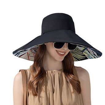 Wide Brim Floppy Sun Hat with Colorful Printed Underside UV Protection Lightweight Foldable Design