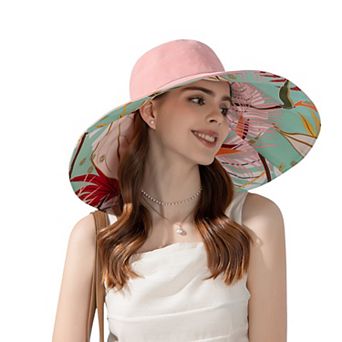 Wide Brim Floppy Sun Hat with Colorful Printed Underside UV Protection Lightweight Foldable Design