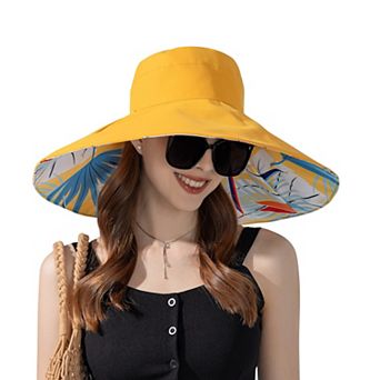 Wide Brim Floppy Sun Hat with Colorful Printed Underside UV Protection Lightweight Foldable Design