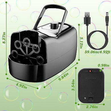 Automatic Bubble Machine, Portable Bubble Blower with Handle, 2 Speeds, Battery or Plug-In