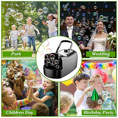 Automatic Bubble Machine, Portable Bubble Blower with Handle, 2 Speeds, Battery or Plug-In