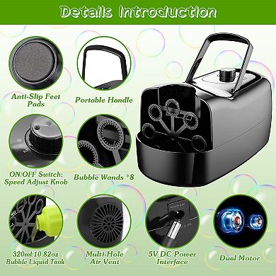Automatic Bubble Machine, Portable Bubble Blower with Handle, 2 Speeds, Battery or Plug-In