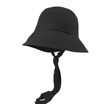 Women's Knit Straw Bucket Hat with Chin Strap