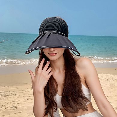 Extra Wide Brim Sun Visor Hat for Women UV Protection Bow Detail Breathable Summer Beach Hat