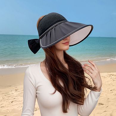 Extra Wide Brim Sun Visor Hat for Women UV Protection Bow Detail Breathable Summer Beach Hat