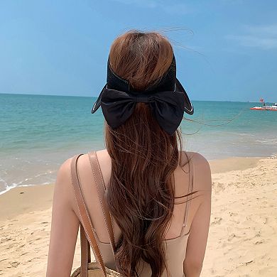 Extra Wide Brim Sun Visor Hat for Women UV Protection Bow Detail Breathable Summer Beach Hat
