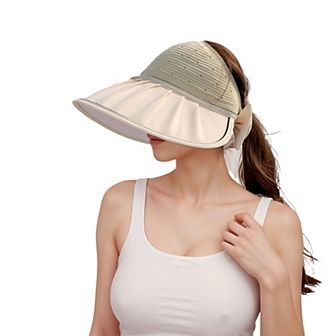 Extra Wide Brim Sun Visor Hat for Women UV Protection Bow Detail Breathable Summer Beach Hat