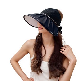 Extra Wide Brim Sun Visor Hat for Women UV Protection Bow Detail Breathable Summer Beach Hat