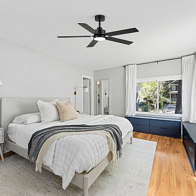48-Inch Ceiling Fan with LED Light, Reversible 5 Blades, DC, Includes 5 & 10-Inch Downrods, Remote