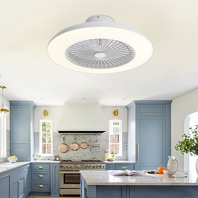 22-Inch Flush Mount Ceiling Fan with LED RGB Light, 7 Transparent ABS Blades, DC Motor, No Downrod