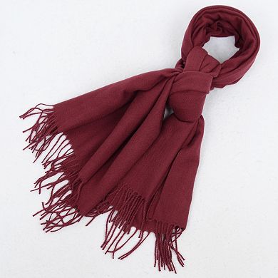 Women's Winter Cashmere-Like Feel Scarf Solid Color Classic Fringe Shawls Wrap Scarves