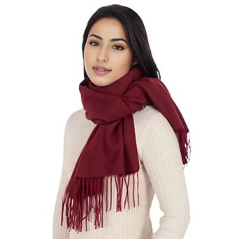 Women's Winter Cashmere-Like Feel Scarf Solid Color Classic Fringe Shawls Wrap Scarves