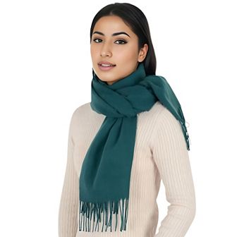 Women's Winter Cashmere-Like Feel Scarf Solid Color Classic Fringe Shawls Wrap Scarves