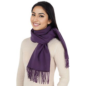 Women's Winter Cashmere-Like Feel Scarf Solid Color Classic Fringe Shawls Wrap Scarves