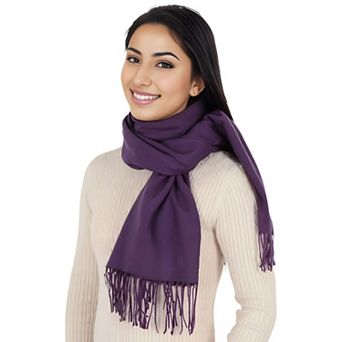 Women's Winter Cashmere-Like Feel Scarf Solid Color Classic Fringe Shawls Wrap Scarves