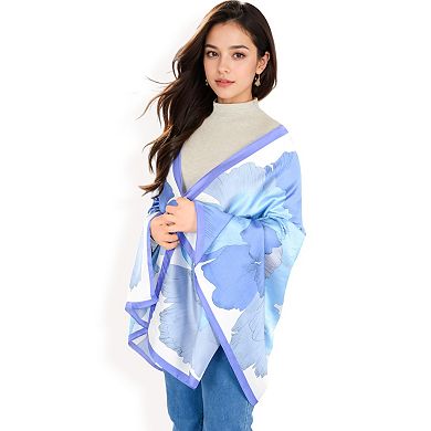 Women's Elegant Floral Satin Scarf with Vibrant Blue and Lavender Tones for Versatile Styling